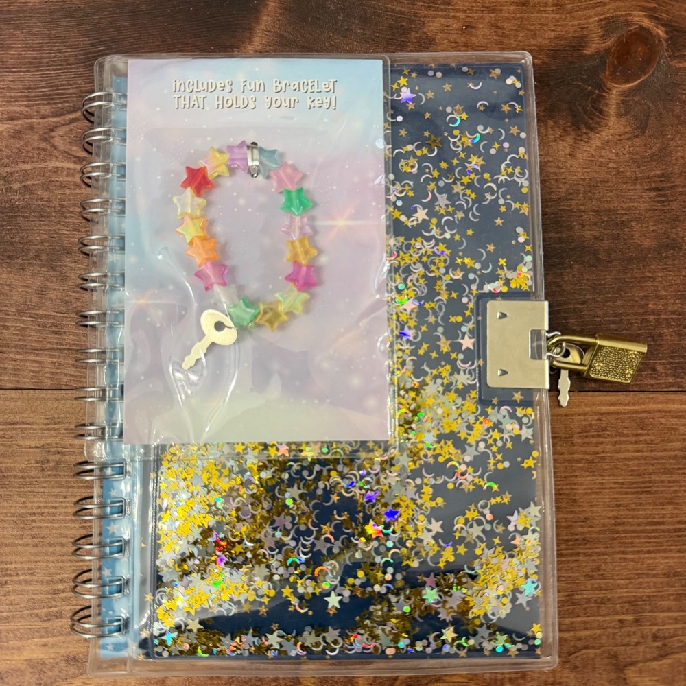 Pen + Gear Locking Journal Navy Gold Star Shaker Cover 160 Pages with Bracelet